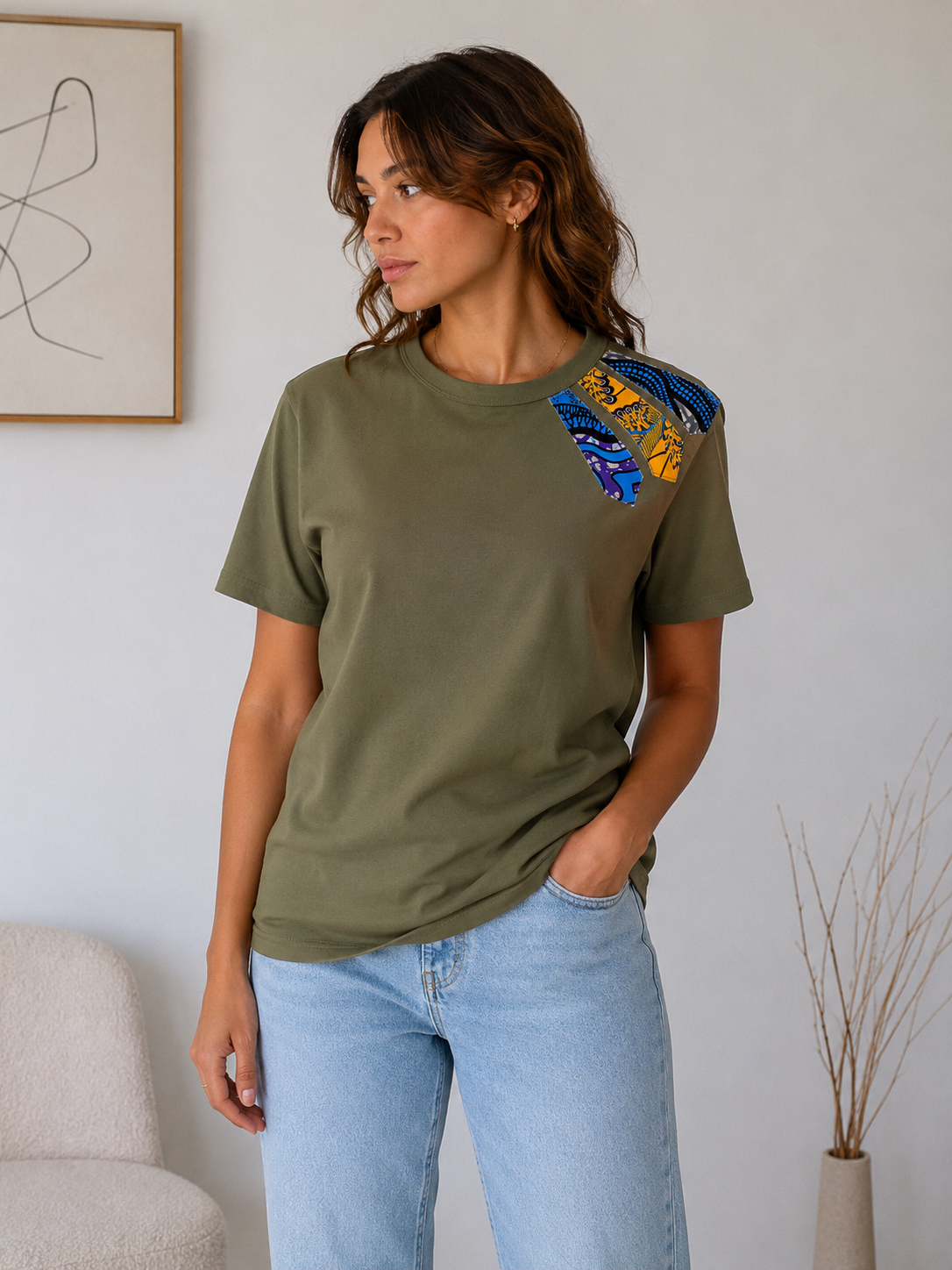 T-shirt kaki customisé – Taille S – Image 2