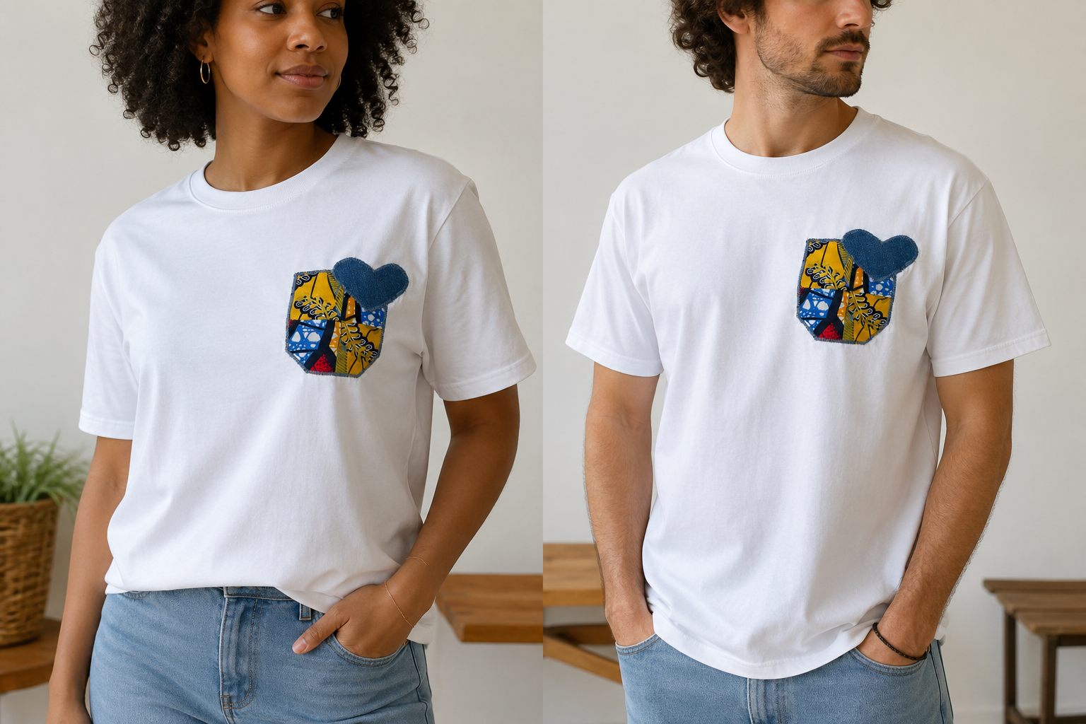 T-shirt blanc « Cœur vitrail » — Taille M/L