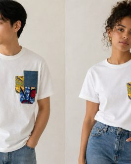 T-shirt blanc customisé wax & jean – Taille XL