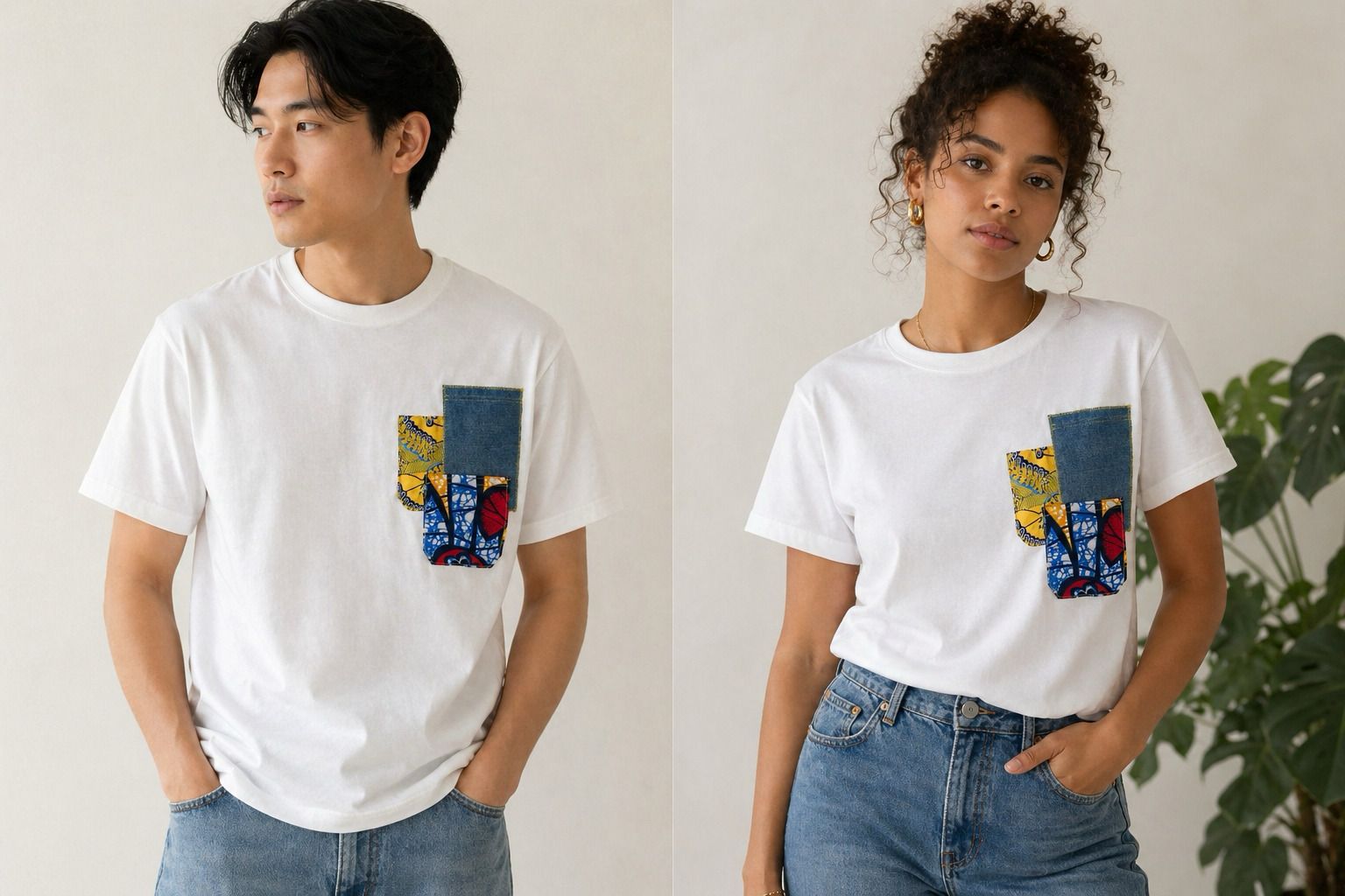 T-shirt blanc customisé wax & jean - Taille XL
