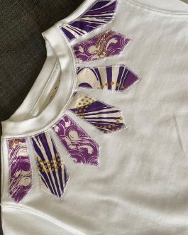 T-shirt blanc enfant – Wax violet & doré – taille 6 ans