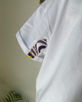 T-shirt blanc customisé wax violet et doré – Taille M/L oversize
