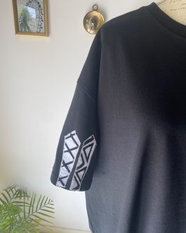 T-shirt noir oversize – Wax noir et blanc – Taille XXL