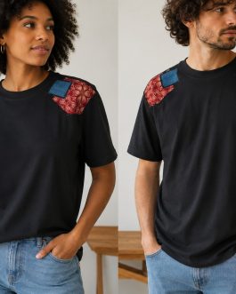 T-shirt noir oversize customisé wax & jean – Taille S