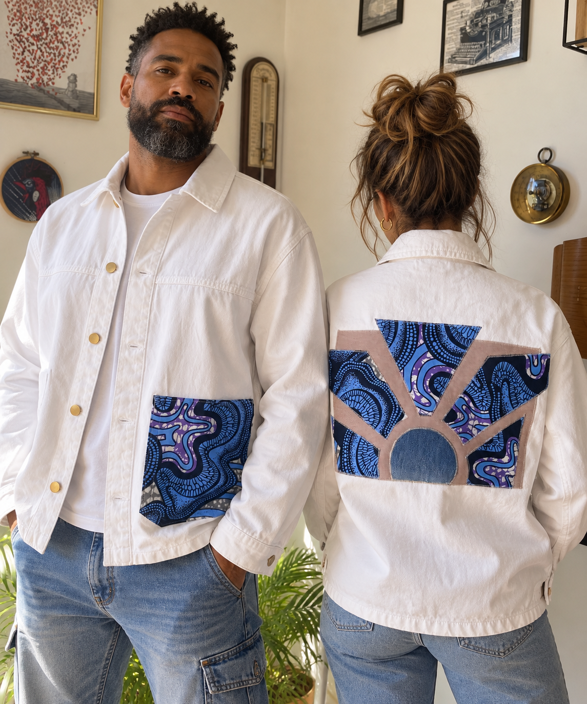 Veste blanche upcyclée wax – Taille S/M