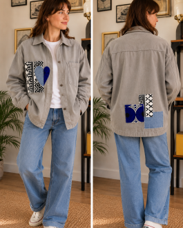 Veste en jeans gris clair – Taille M/L – pièce unique