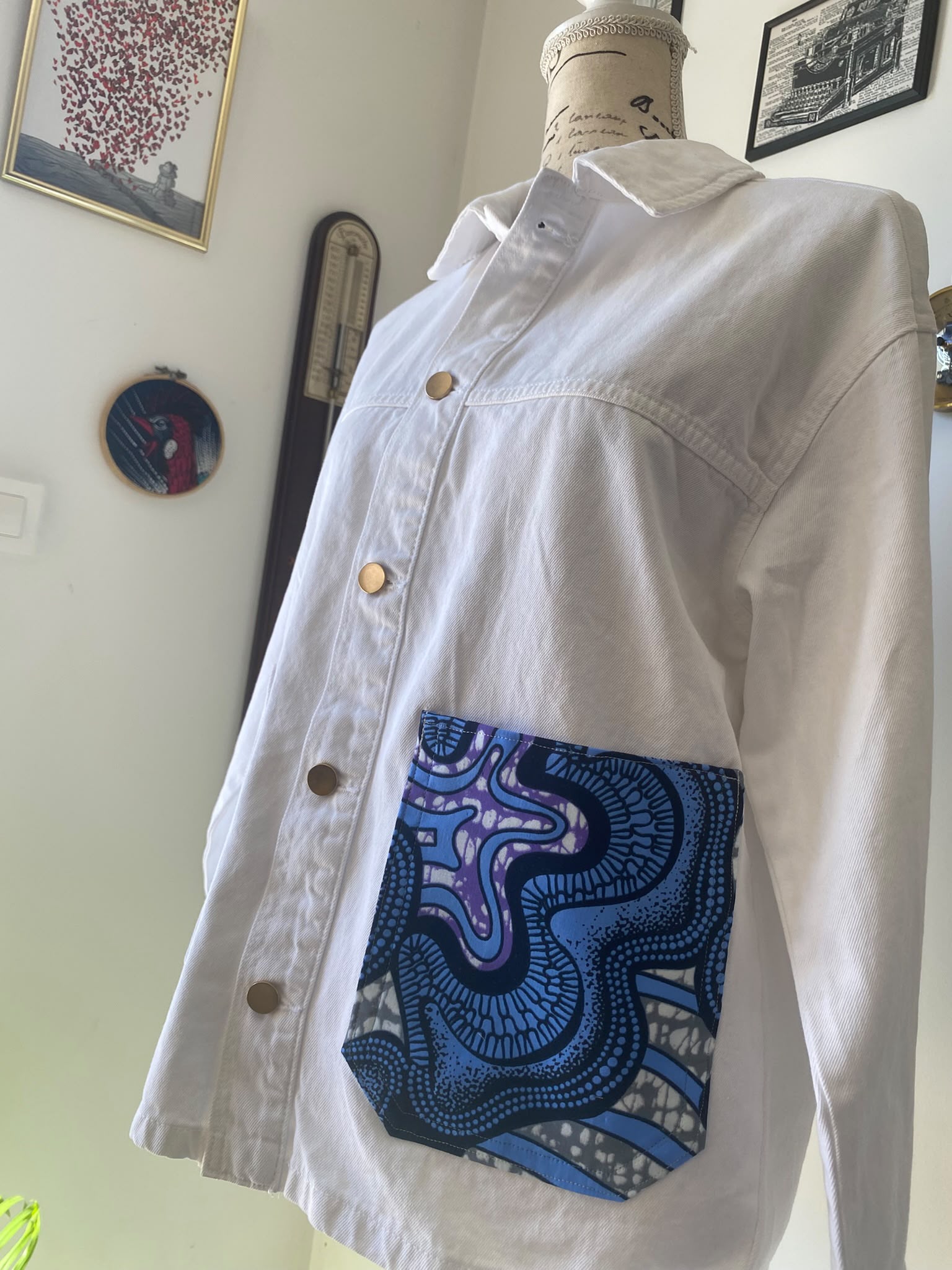 Veste blanche upcyclée wax – Taille S/M – Image 5